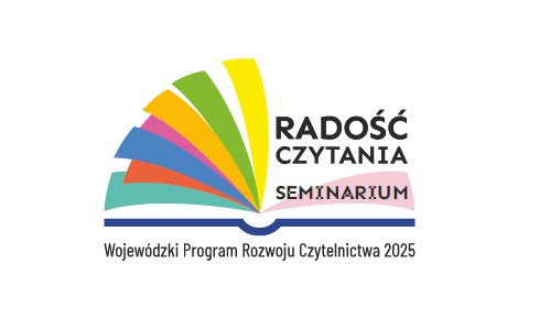 Grafika wprowadzająca - kolorowa otwarta książka z napisem Radość czytania - seminarium 